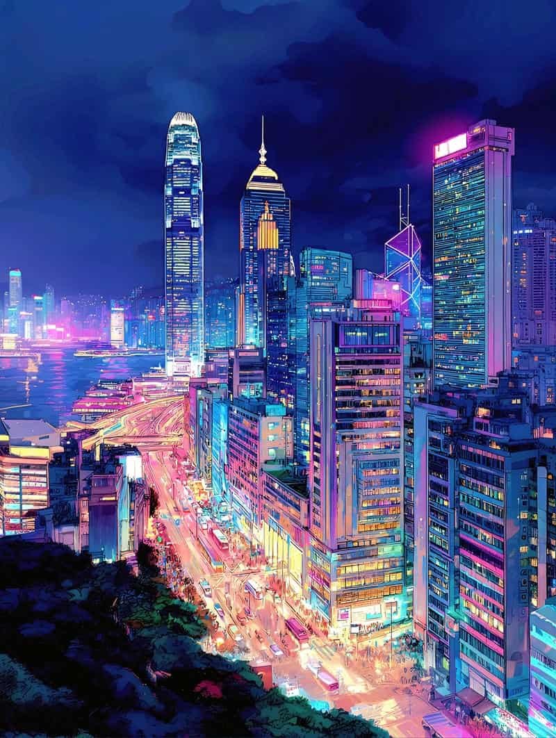 Khám phá hình nền thành phố neon cuốn hút
